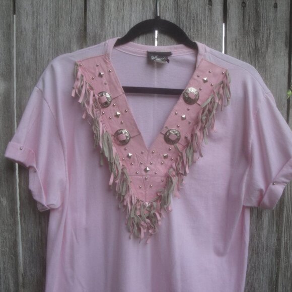 Rare Xperiance Womens Top Size Med Pink Coastal Cowgirl Barbiecore Knit Fringe - Picture 2 of 3